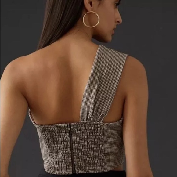 Anthropologie Eri + Ali Twist Crop Top One Shoulder Houndstooth - Picture 3 of 5